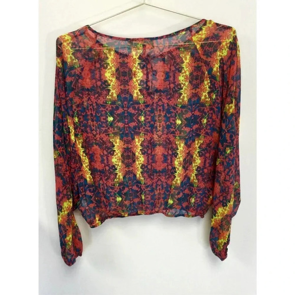 Princess Vera Wang Womens Large Top Blouse Colorful Dolman Sleeves Tie Neck - Picture 2 of 10